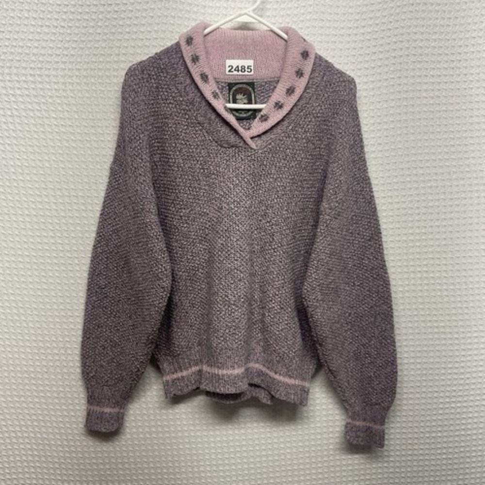 VTG Alps Rugged Pink/Gray Nordic V-Neck Ski Outdoors‎ Sweater Women XL UK Wool